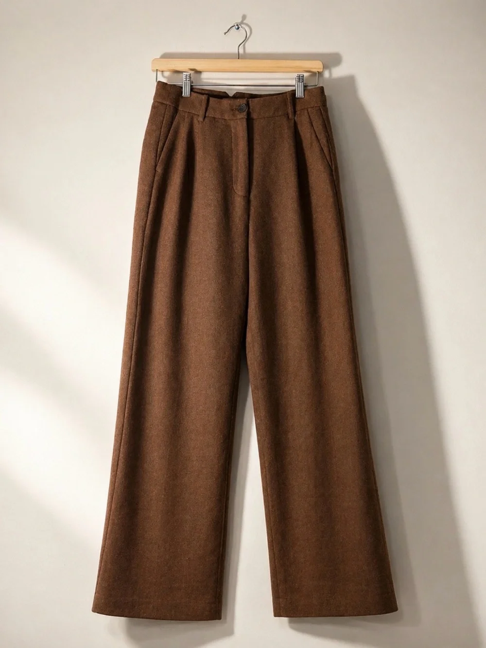 Frank & Oak Gertrude Brown Wool-Blend Wide Leg Tailored Pants Size 4 - Picture 2 of 8
